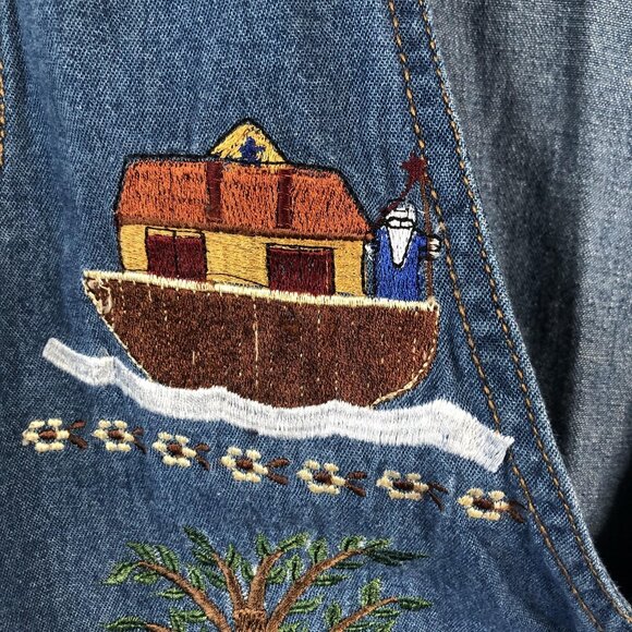 Vintage Way To Go Denim Vest Womens Large Noahs Ark Embroidered Animals 90s Rare - Picture 8 of 15